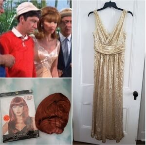 Gilligan's Island Ginger Costume Halloween Sequin gown Large 12 with new red wig